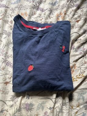 Jane and Delancey Navy Short Sleeve Tee with Fruit Embroidery